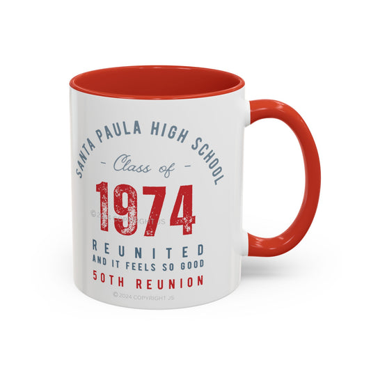 Design #3 -  50th Reunion Red Accent Coffee Mug, 11oz REUNITED