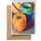 ORANGE PEPPER - AQUA & BLUE CUPS & COPPER PLATE  Art Card