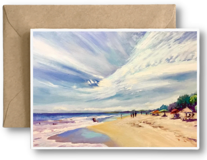 OCEAN PARK HIGH NOON UNDER THE UMBRELLAS  - Art Card Print of Original Seascape Oil Painting