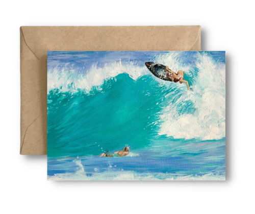 SURFER GIRL POWER  - Art Card Print of Original Seascape Oil Painting
