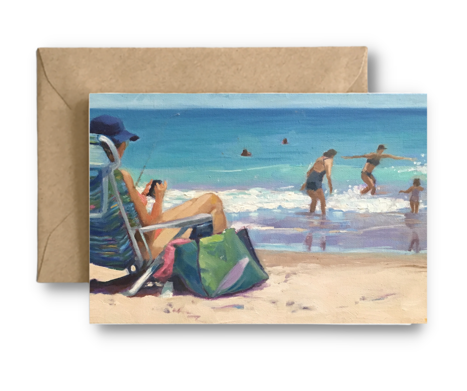 DAY AT THE SHORE - FOUR GENERATIONS - Art Card Print of Original Seascape Oil Painting