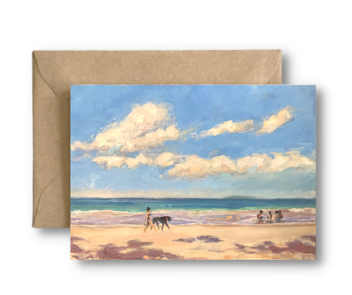 OCEAN PARK BEACH - AFTERNOON WALK Frente a Uvva - Art Card Print of Original Seascape Oil Painting