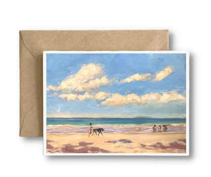 OCEAN PARK BEACH - AFTERNOON WALK Frente a Uvva - Art Card Print of Original Seascape Oil Painting