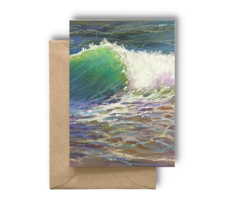 EMERALD AQUA WAVE - Art Card Print of Original Seascape Pastel Painting
