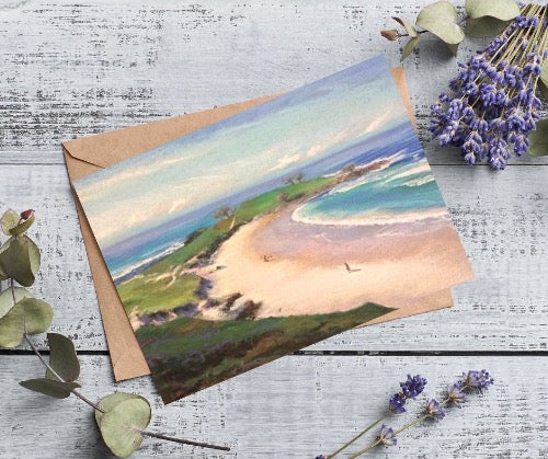 MORNING WALK on the BEACH AUSTRALIA - Art Card Print of Original Seascape Oil Painting