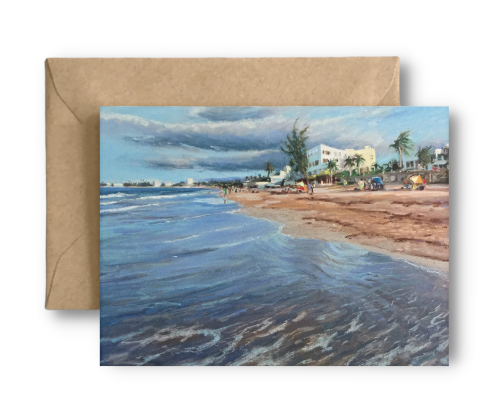 OCEAN PARK BEACH - REFLECTIONS - HOSTERIA DEL MAR- Art Card Print of Original Seascape Pastel Painting