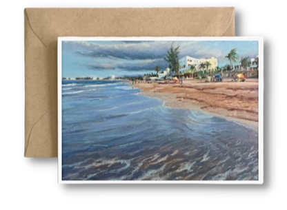 OCEAN PARK BEACH - REFLECTIONS - HOSTERIA DEL MAR- Art Card Print of Original Seascape Pastel Painting