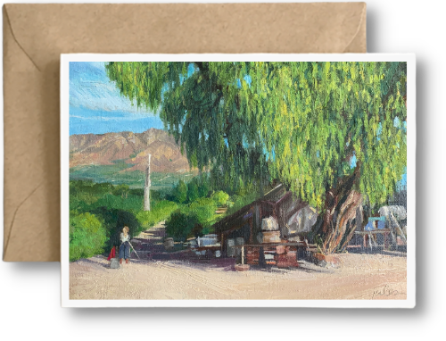 PLEIN AIR PAINTING NEAR SANTA PAULA WINERY - Art Card Print of Original Landscape Oil Painting