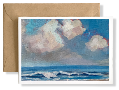 CLOUDS AT SANDY BEACH  - Art Card Print of Original Seascape Oil Painting