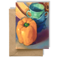 ORANGE PEPPER - AQUA & BLUE CUPS & COPPER PLATE  Art Card